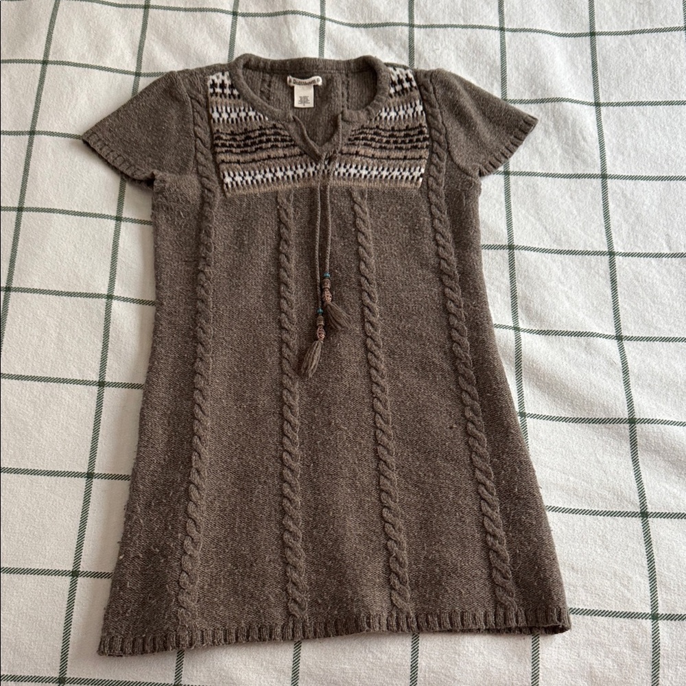 Womens Brown Knit Cable Dress with Embroidered Yoke